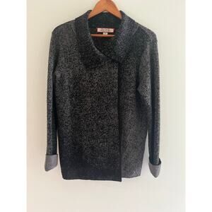 Beyond Threads 100% Baby Alpaca Sweater Jacket Black Gray Speckled Ombre Med JL